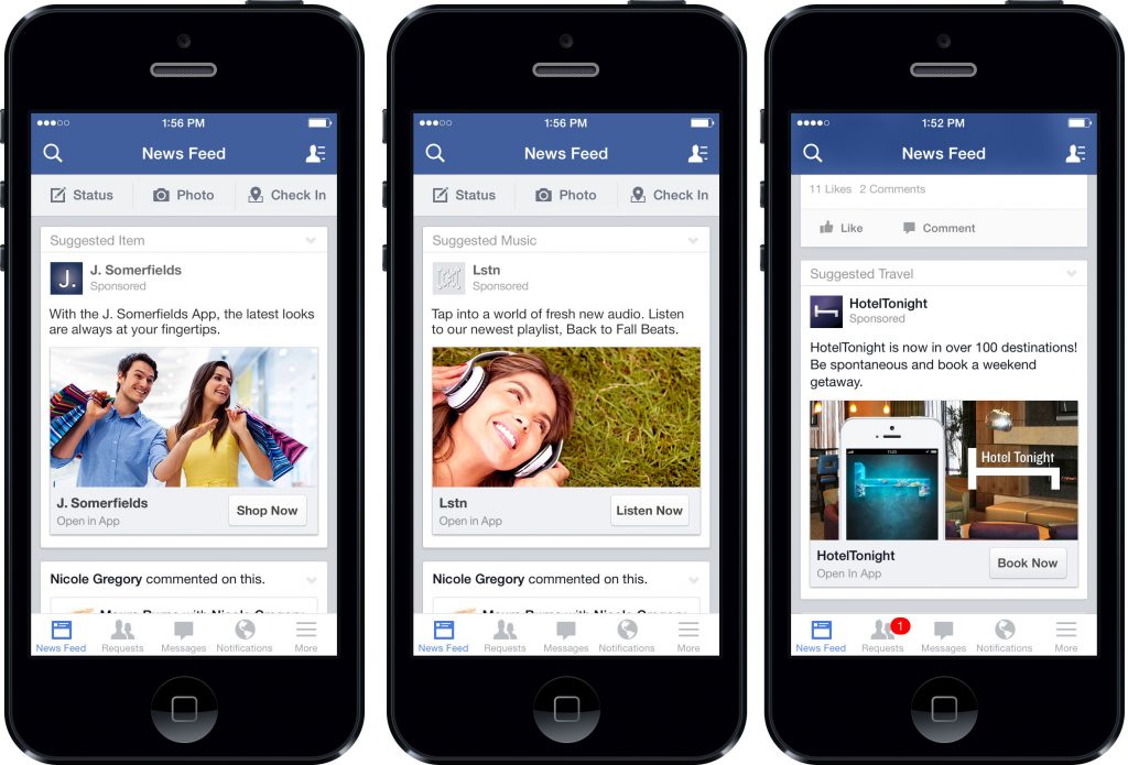 There are 3 types of ads in facebook which can be used to reach the goal
